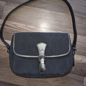Vintage Dooney & Bourke Black Shoulder Bag with Silver Accents